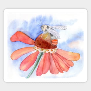 Bee on Flower Mixed Media Painting Sticker